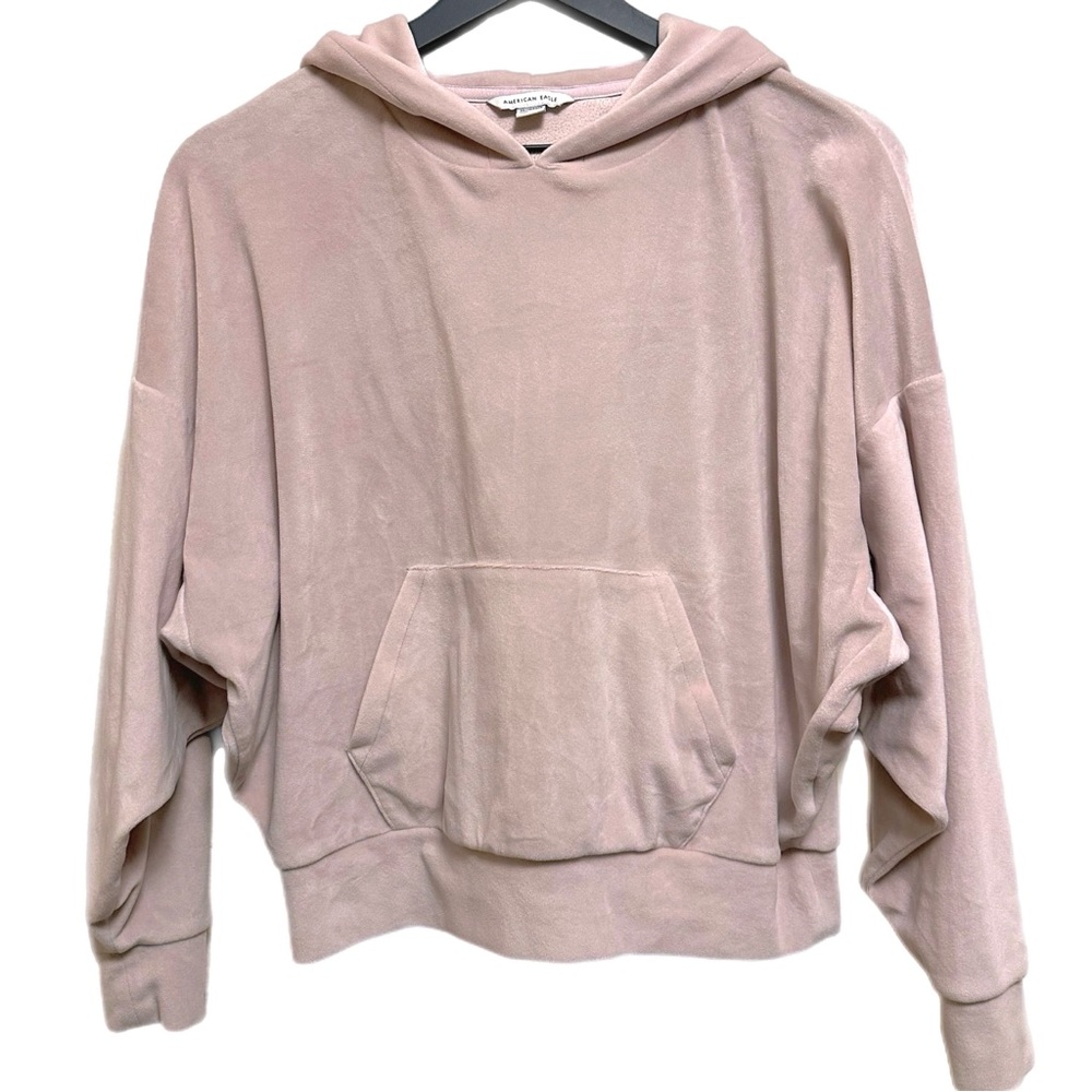 American Eagle Pale Pink Velvet Pullover Hoodie